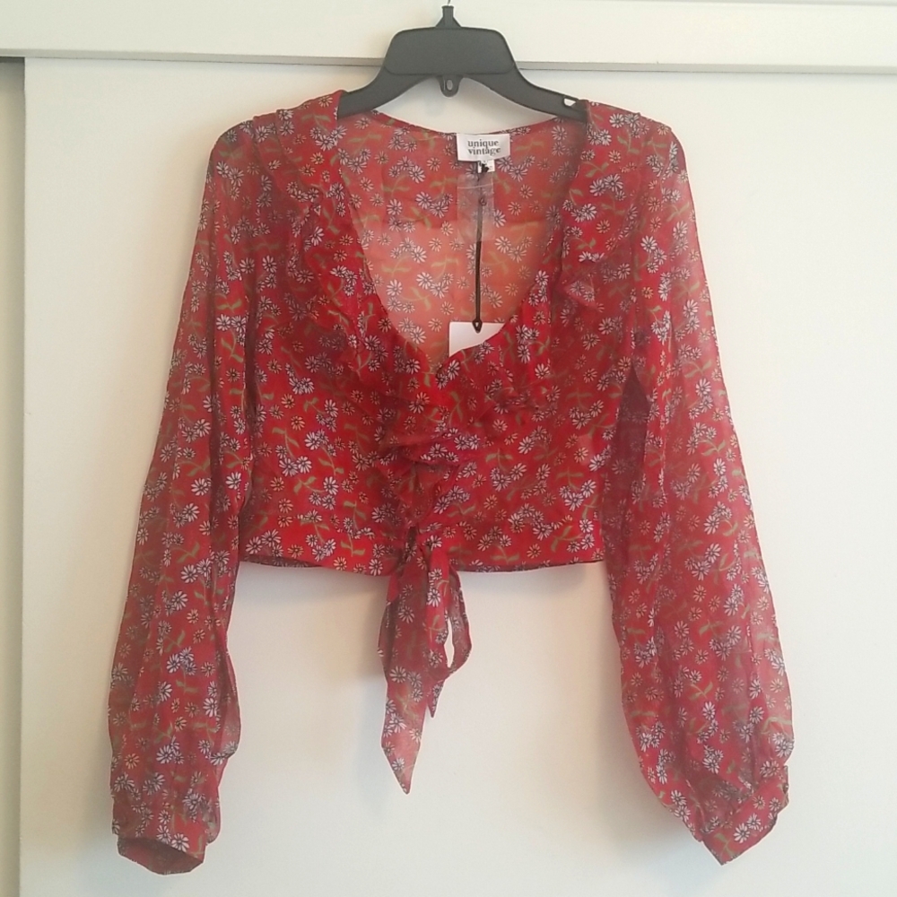 NWT Unique Vintage Sheer Flower Crop Top